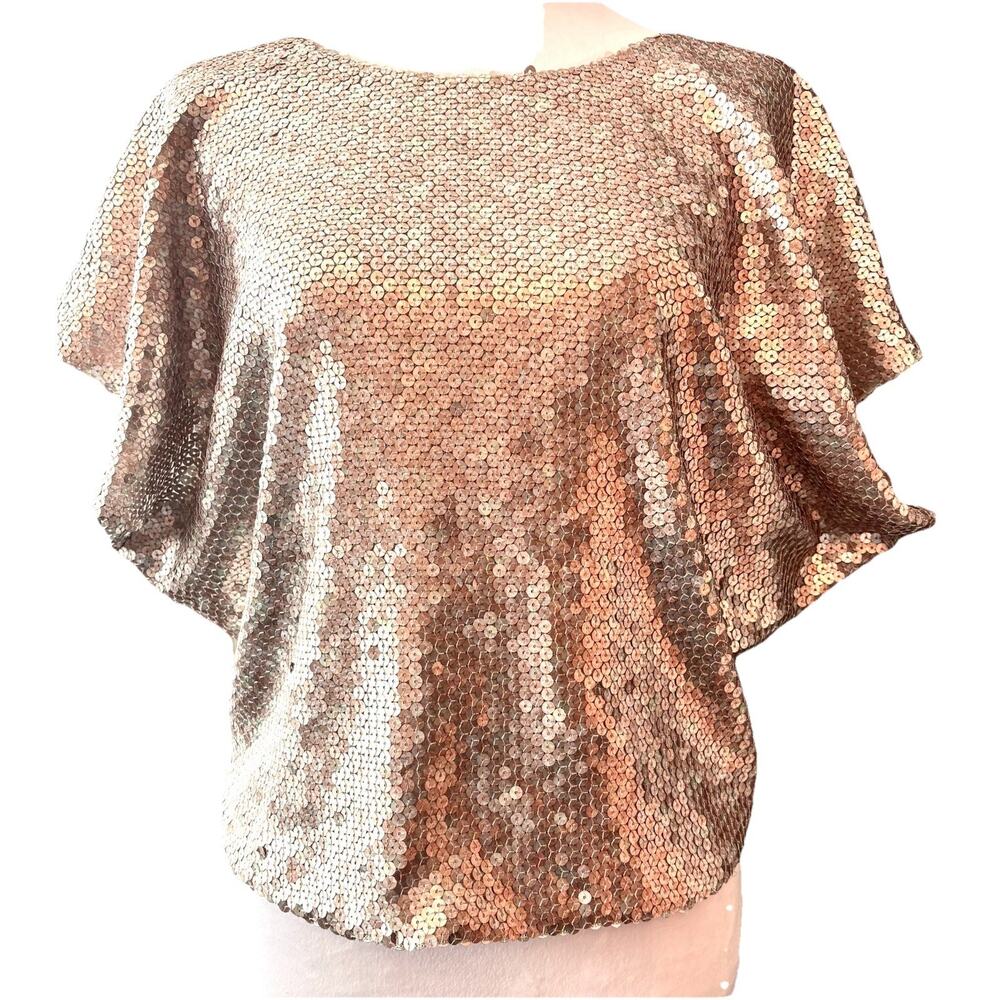 Aryn K All Over Sequin Blouse Mauve Sz M Tie Back Party Going Out